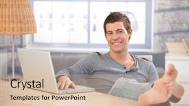  Presentation with home - Amazing PPT theme having table using laptop computer backdrop and a lemonade colored foreground