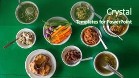  Presentation with restaurant - PPT layouts having table with assorted burmese food background and a forest green colored foreground