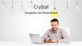  Presentation with light bulbs - Cool new slides with table with bright idea backdrop and a white colored foreground