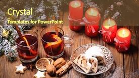  Presentation with mulled wine - Slide set featuring table with burning advent candles background and a tawny brown colored foreground