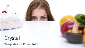  Presentation with farm to table leafy vegetables - Audience pleasing theme consisting of table with cake and healthy backdrop and a  colored foreground