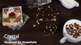  Presentation with chocolate cup cakes - Audience pleasing PPT layouts consisting of table with cakes ans coffee backdrop and a  colored foreground