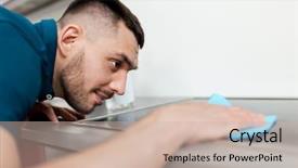  Presentation with iot agriculture technology concept man - PPT theme having table with cloth cleaning cooker background and a  colored foreground