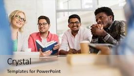  Presentation with high school students - Theme having table with coffee and books background and a  colored foreground