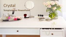 Presentation with cosmetics beauty cosmetic white - Cool new PPT theme with table with cosmetics in room backdrop and a lemonade colored foreground