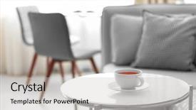  Presentation with cup of lemon tea - PPT layouts featuring table with cup of tea background and a light gray colored foreground