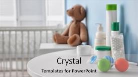  Presentation with accessories - PPT layouts with table with different baby accessories background and a light gray colored foreground