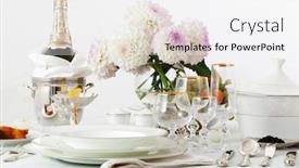  Presentation with champagne - Amazing slides having table-with-dishes-and-champagne backdrop and a white colored foreground