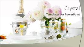  Presentation with white flowers - Presentation theme enhanced with table-with-dishes-and-flowers background and a white colored foreground