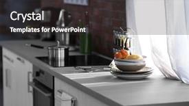  Presentation with modern electric iron isolated - PPT theme with table with electric stove beside background and a dark gray colored foreground