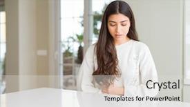  Presentation with stomach disease - Audience pleasing presentation theme consisting of table with hand on stomach backdrop and a light gray colored foreground