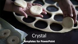  Presentation with process - Presentation design enhanced with table with homemade donuts during process background and a dark gray colored foreground