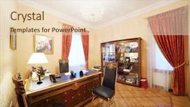  Presentation with home office - PPT theme consisting of table with lamp in home background and a lemonade colored foreground