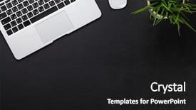  Presentation with leather - Beautiful theme featuring table with laptop and plant backdrop and a dark gray colored foreground