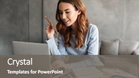  Presentation with notebook - PPT theme featuring table with laptop computer background and a gray colored foreground