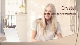  Presentation with vintage book - PPT theme featuring table with laptop computer background and a lemonade colored foreground