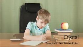  Presentation with many books - Beautiful PPT theme featuring table with many books backdrop and a  colored foreground