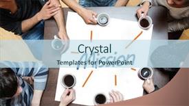  Presentation with poster - Presentation design with team brainstorming over a poster background and a light blue colored foreground