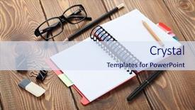  Presentation with flower office desk table - Cool new presentation design with table with notepad colorful pencils backdrop and a sky blue colored foreground