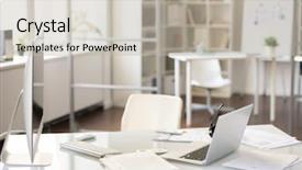  Presentation with computers - Presentation design having table with report paper background and a mint green colored foreground