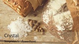 Presentation with table salt - Beautiful presentation theme featuring two loaves of bread packed in paper on wooden table with salt and papper cropped photo backdrop and a coral colored foreground