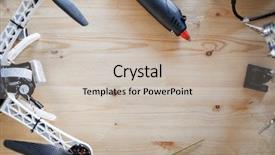  Presentation with glue - Slide deck consisting of broken quadrocopter on table background and a soft green colored foreground