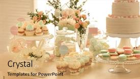  Presentation with sweets - Slide deck featuring table with sweets prepared for party background and a coral colored foreground