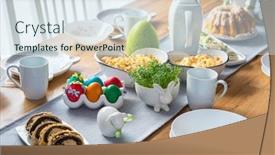  Presentation with food - Slide deck with table-with-traditional-food background and a sky blue colored foreground