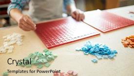  Presentation with mosaic - Colorful slide set enhanced with table with two red backdrop and a lemonade colored foreground
