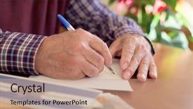  Presentation with congratulation - Cool new slide deck with table writing some christmas card backdrop and a coral colored foreground