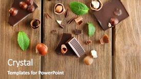  Presentation with hazelnuts - Amazing PPT layouts having tablea cocolate design - broken black chocolate with hazelnuts backdrop and a coral colored foreground