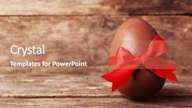  Presentation with christian easter jesus risen - Cool new slide deck with tablea cocolate design - chocolate easter egg on wooden backdrop and a coral colored foreground