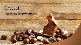 Presentation with chocolate - Audience pleasing PPT layouts consisting of tablea cocolate design - chocolate easter eggs on wooden backdrop and a coral colored foreground