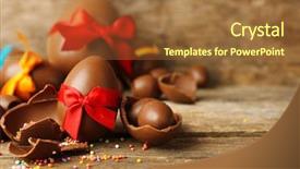  Presentation with chocolate - Cool new PPT theme with tablea cocolate design - chocolate easter eggs on wooden backdrop and a tawny brown colored foreground