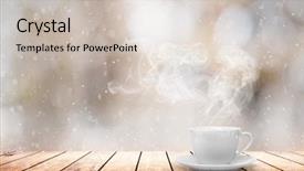  Presentation with christmas winter a table - Theme featuring tablea cocolate design - hot coffee on the table background and a soft green colored foreground