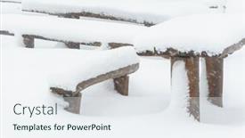  Presentation with blizzard - Amazing PPT layouts having tables-and-benches-covered backdrop and a sky blue colored foreground