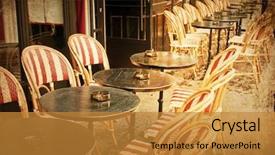  Presentation with france - Colorful slides enhanced with tables and chairs paris backdrop and a gold colored foreground