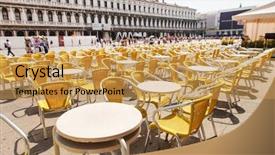  Presentation with meze restaurant - Slide set featuring tables at the outdoor restaurant background and a yellow colored foreground
