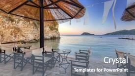  Presentation with zakynthos - Beautiful PPT theme featuring tables-at-the-sea backdrop and a seafoam green colored foreground