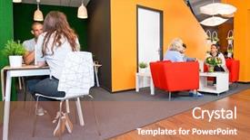  Presentation with purpose - Slide set consisting of tables during informal meeting background and a coral colored foreground