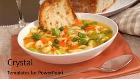  Presentation with noodle - Presentation with tablescapes - bowl of chicken noodle soup background and a  colored foreground