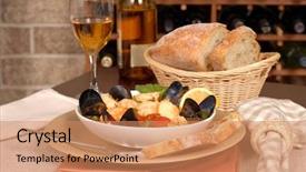  Presentation with seafood - Slide deck having tablescapes - bowl of delicious seafood soup background and a coral colored foreground