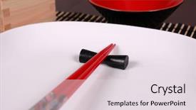  Presentation with chopsticks and food - Colorful PPT theme enhanced with tablescapes - chopsticks on white place backdrop and a  colored foreground