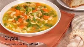  Presentation with asian noodle soup in a - Slide set featuring tablescapes - closeup of a bowl background and a  colored foreground