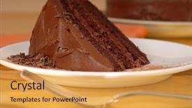  Presentation with banoffee pie cake on white - Colorful PPT theme enhanced with tablescapes - piece of chocolate cake backdrop and a  colored foreground