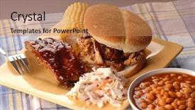  Presentation with pork rib - PPT theme featuring tablescapes - pulled pork sandwich with ribs background and a coral colored foreground