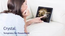  Presentation with hand touching finger digital - Audience pleasing slide deck consisting of tablet against new year countdown backdrop and a sky blue colored foreground