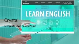  Presentation with learn - Slide set with tablet and a learn english background and a seafoam green colored foreground