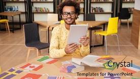  Presentation with elementary school female career day african american - Slide deck consisting of tablet and flags of diffrent background and a  colored foreground