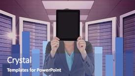  Presentation with server room - Amazing presentation design having tablet and graphics in server backdrop and a ocean colored foreground